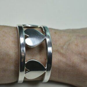 Tiffany &Co Silver Stencil Heart Wide Element Cuff Bangle Bracelet w/ Pouch, Box
